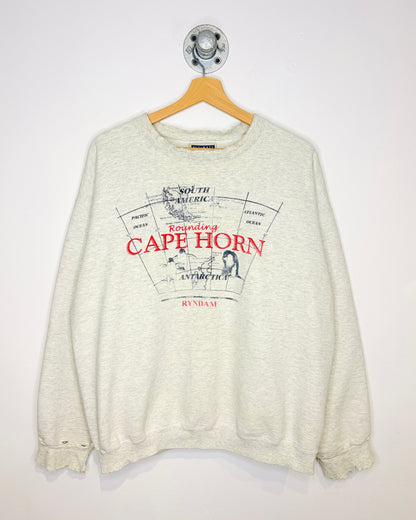 Vintage 90s Rounding Cape Horn Distressed Grey Crewneck Sweatshirt