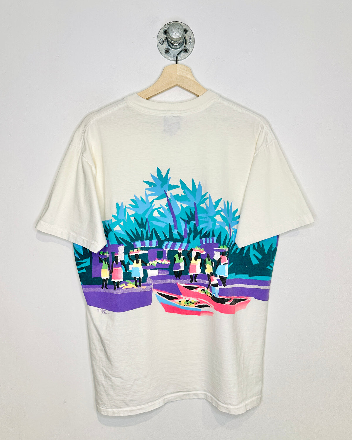 Vintage Cooper Island Wrap Around Graphic White Tee Shirt