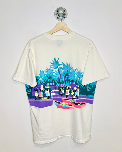 Vintage Cooper Island Wrap Around Graphic White Tee Shirt