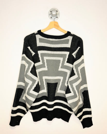 Vintage 1990s Stylewise Geometric Black And Grey Sweater