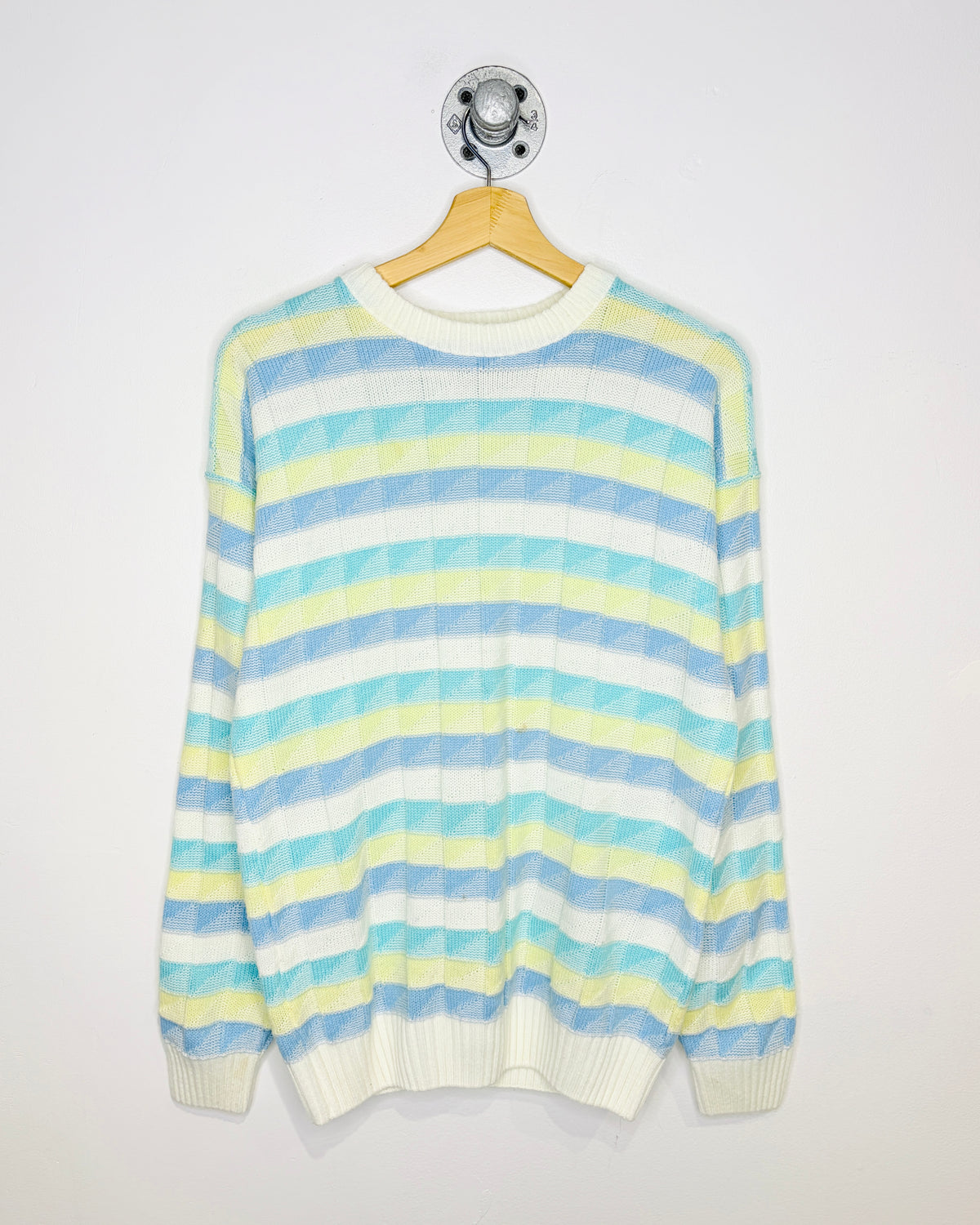 Vintage 80s Sears Striped Triangle Pattern White Sweater