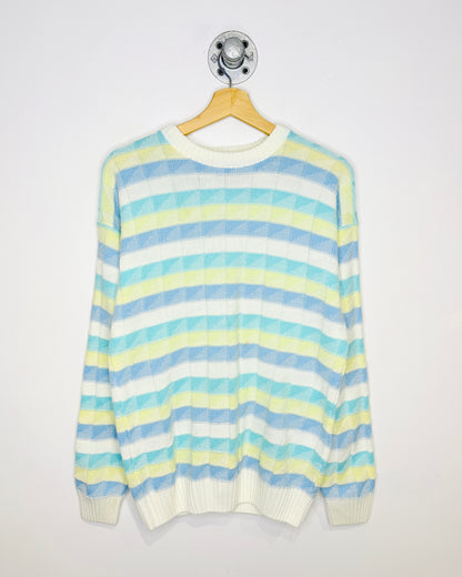 Vintage 80s Sears Striped Triangle Pattern White Sweater