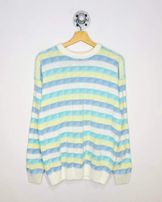 Vintage 80s Sears Striped Triangle Pattern White Sweater