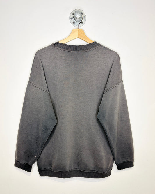 Vintage 90s Diadora Distressed & Heavily Faded Black Crewneck Sweatshirt