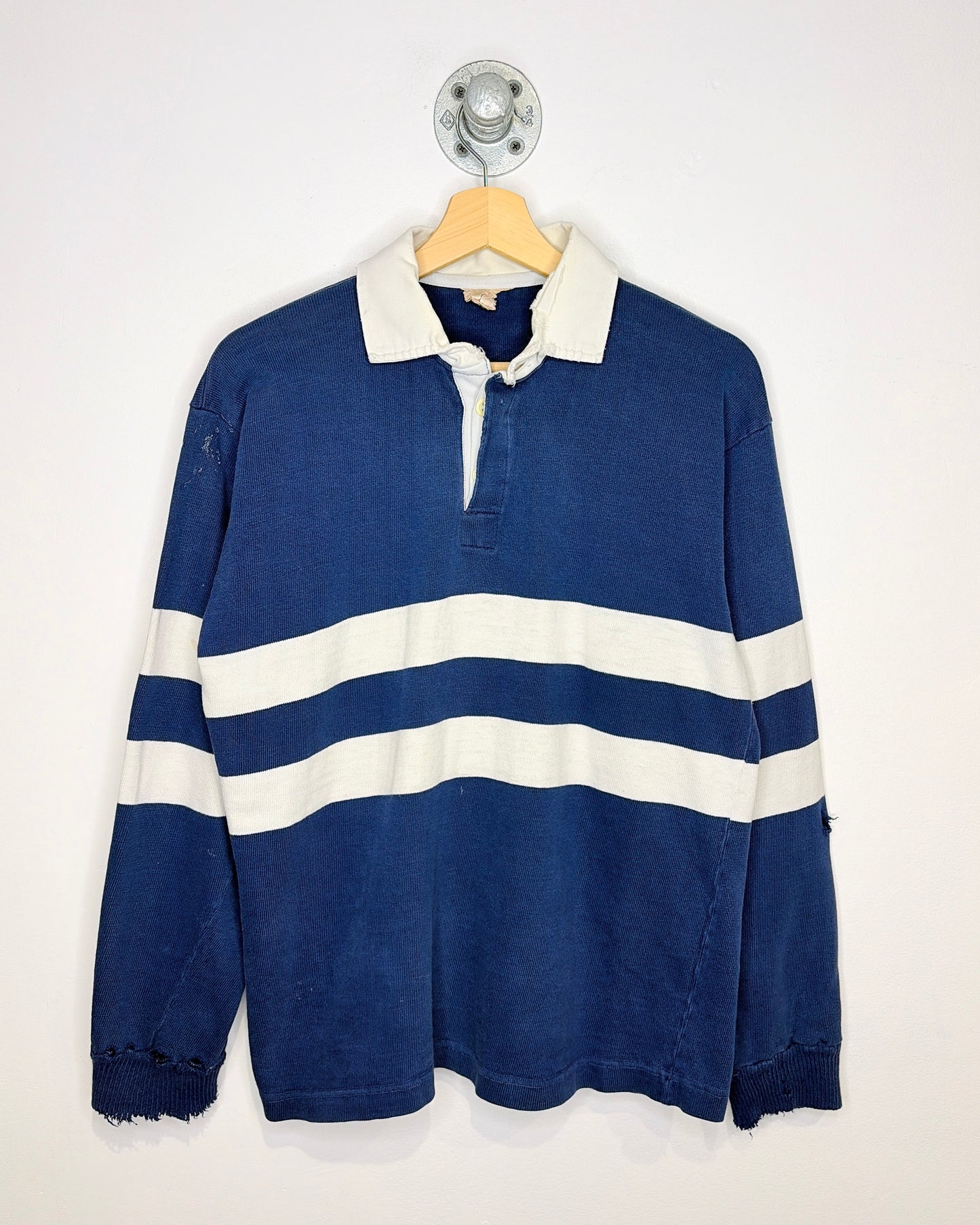 Vintage 90s Distressed TwoTone Navy & White Rugby Shirt