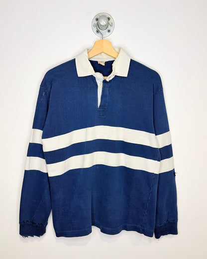 Vintage 90s Distressed TwoTone Navy & White Rugby Shirt