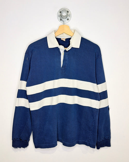 Vintage 90s Distressed TwoTone Navy & White Rugby Shirt