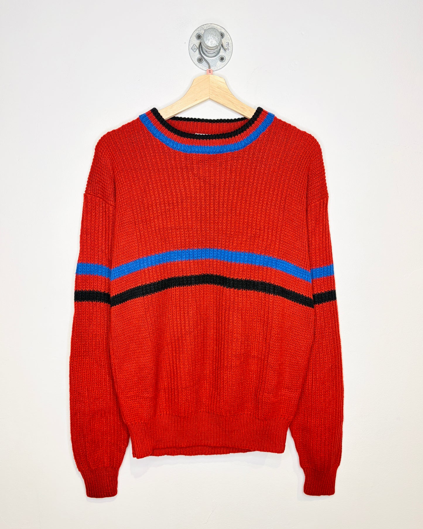 Vintage 1980s Trent Sport Red And Blue And Black Striped Acrylic Sweater
