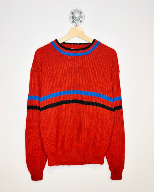 Vintage 1980s Trent Sport Red And Blue And Black Striped Acrylic Sweater