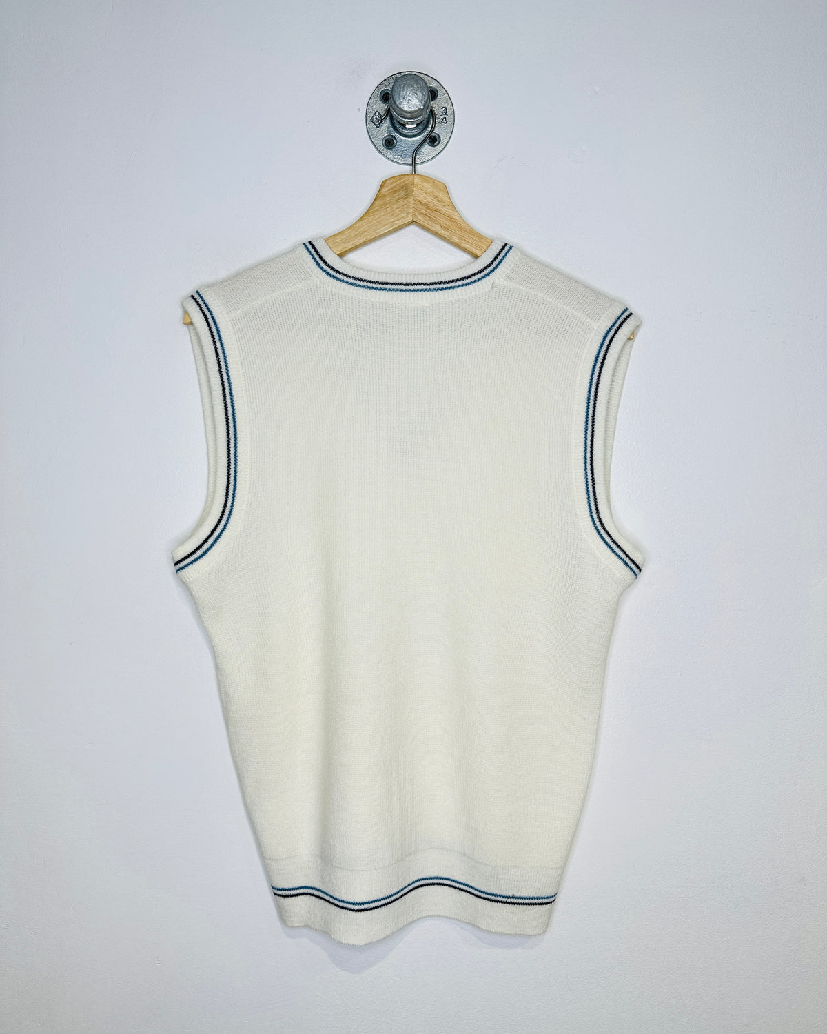 Vintage 1980s White And Blue Trimmed Acrylic Sweater Vest