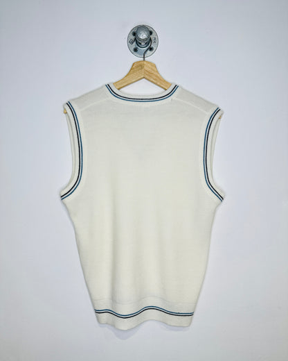 Vintage 1980s White And Blue Trimmed Acrylic Sweater Vest