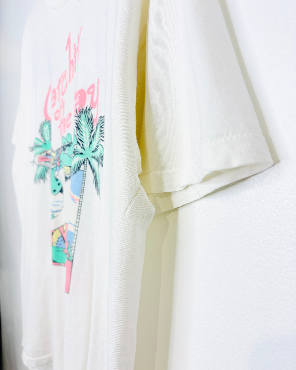 Vintage 1986 Catch Of The Day Paper Thin White Tee Shirt