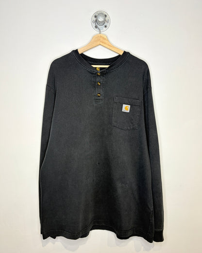 2000s Carhartt Faded Black Henley Longsleeve Pocket Shirt