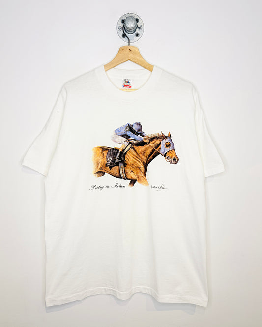 Vintage 1996 “Poetry In Motion” Horse Racing White Tee Shirt