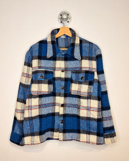Vintage 80s Blue Plaid Wool Button Up Jacket