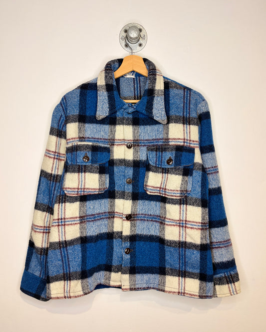 Vintage 80s Blue Plaid Wool Button Up Jacket