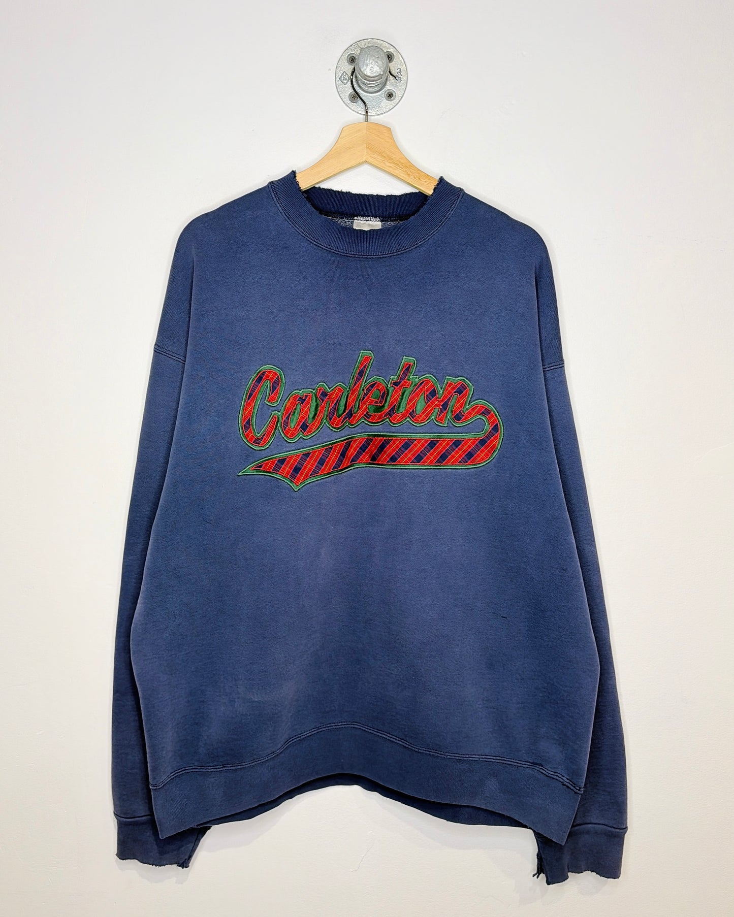 Vintage 90s Carleton Faded & Distressed Navy Supercotton Crewneck Sweatshirt