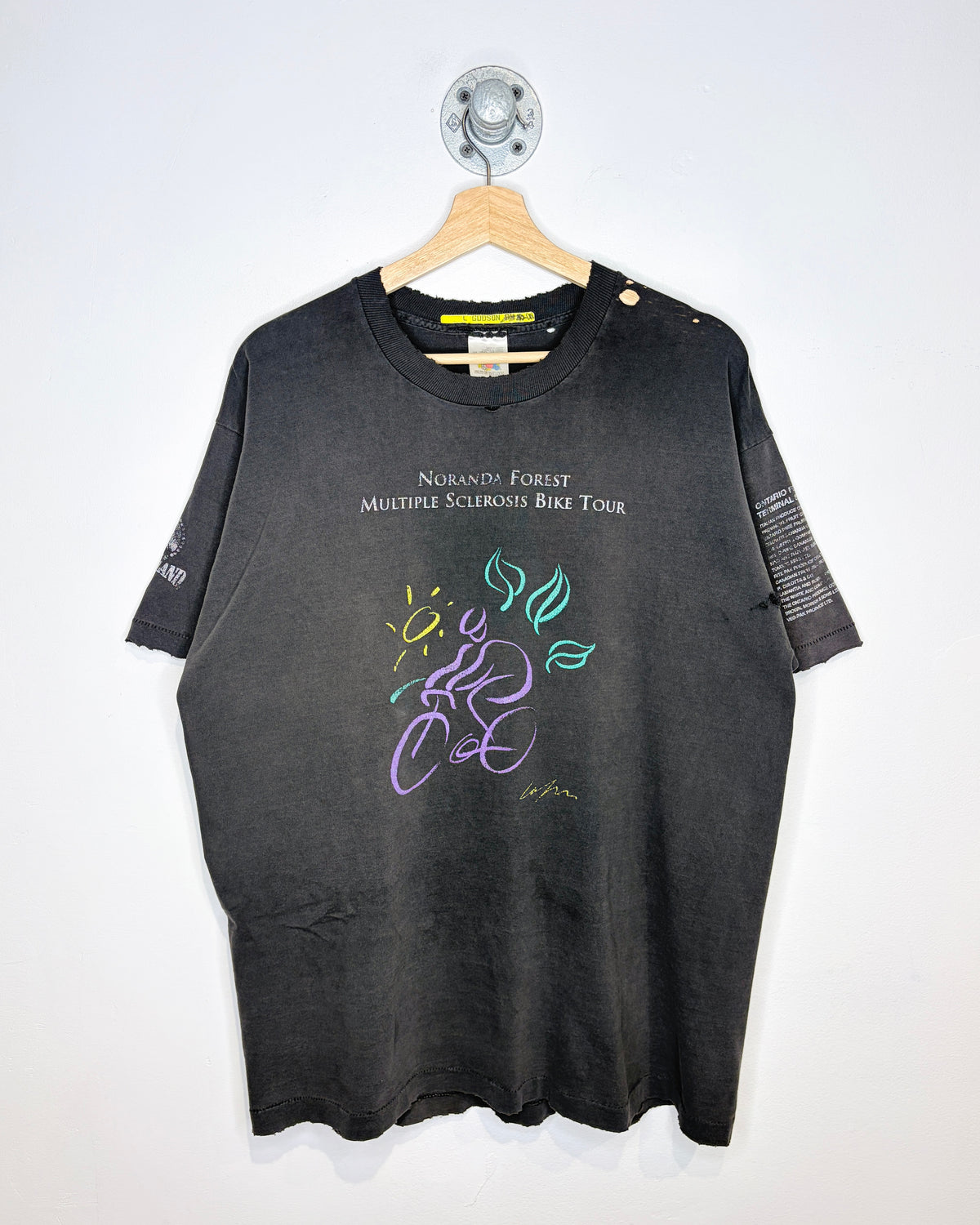 Vintage 90s Noranda Forest Bike Tour Distressed & Faded Black Tee Shirt