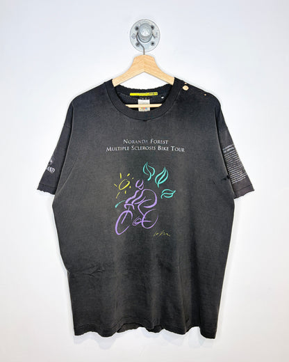 Vintage 90s Noranda Forest Bike Tour Distressed & Faded Black Tee Shirt
