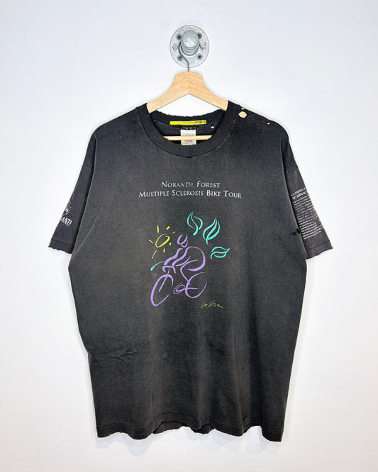 Vintage 90s Noranda Forest Bike Tour Distressed & Faded Black Tee Shirt