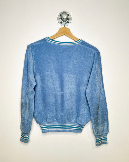 Vintage 90s Terry Cloth Light Blue V-Neck Sweater