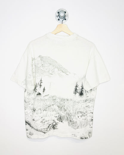 Vintage 1993 Moose AOP Distressed White Tee Shirt