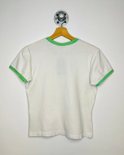 2000s Adidas White & Light Green Baby Tee Shirt
