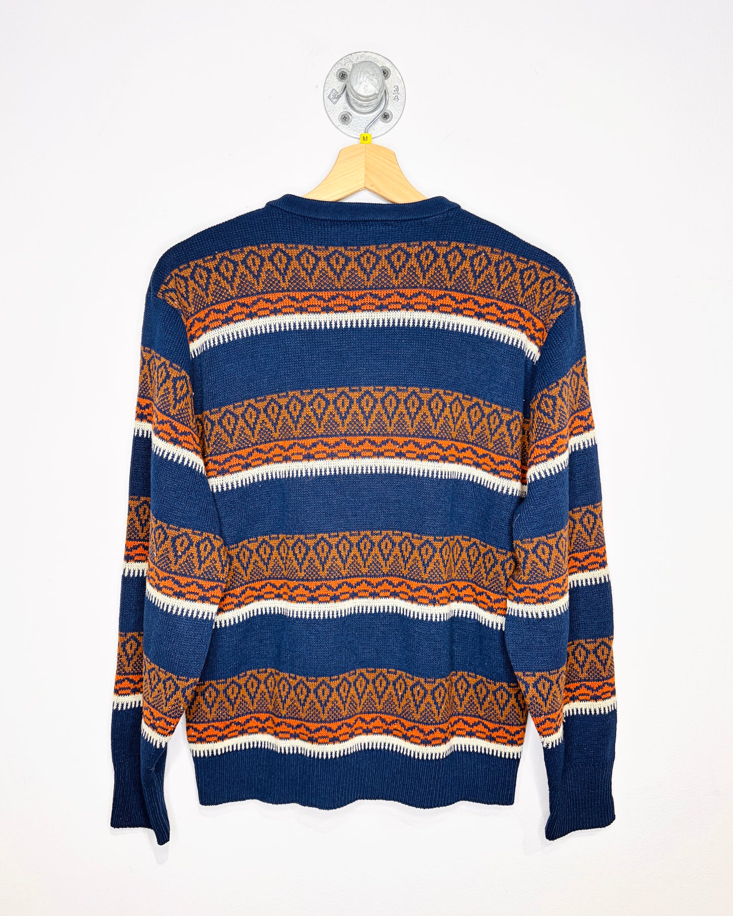 Vintage 1980s Navy And Orange Acrylic Quarter Zip Sweater