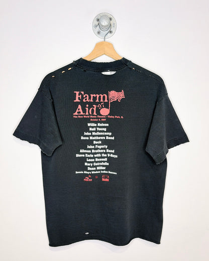 Vintage 1997 Distressed Farm Aid Music Faded Black Tee Shirt