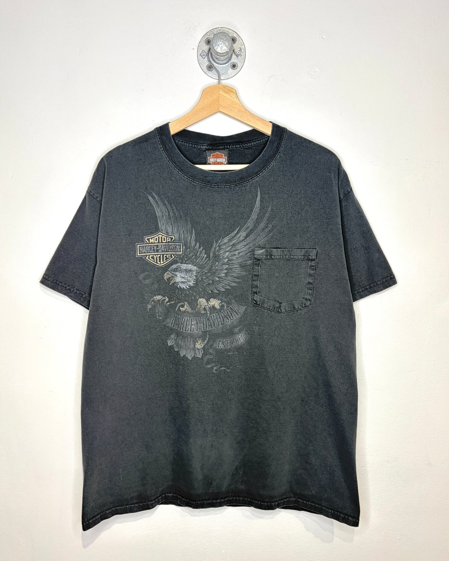 Harley Davidson Las Vegas Faded Black Pocket Tee Shirt