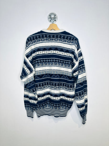 Vintage 1990s Pacific Winds Blue And White Aztec Printed Sweater