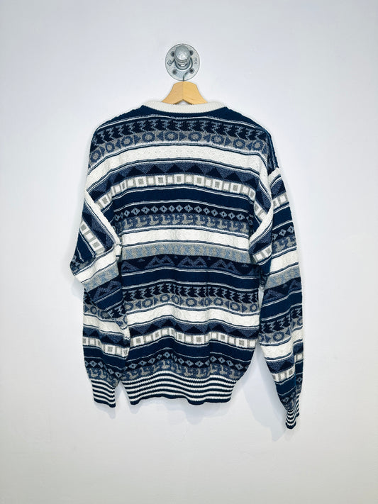 Vintage 1990s Pacific Winds Blue And White Aztec Printed Sweater
