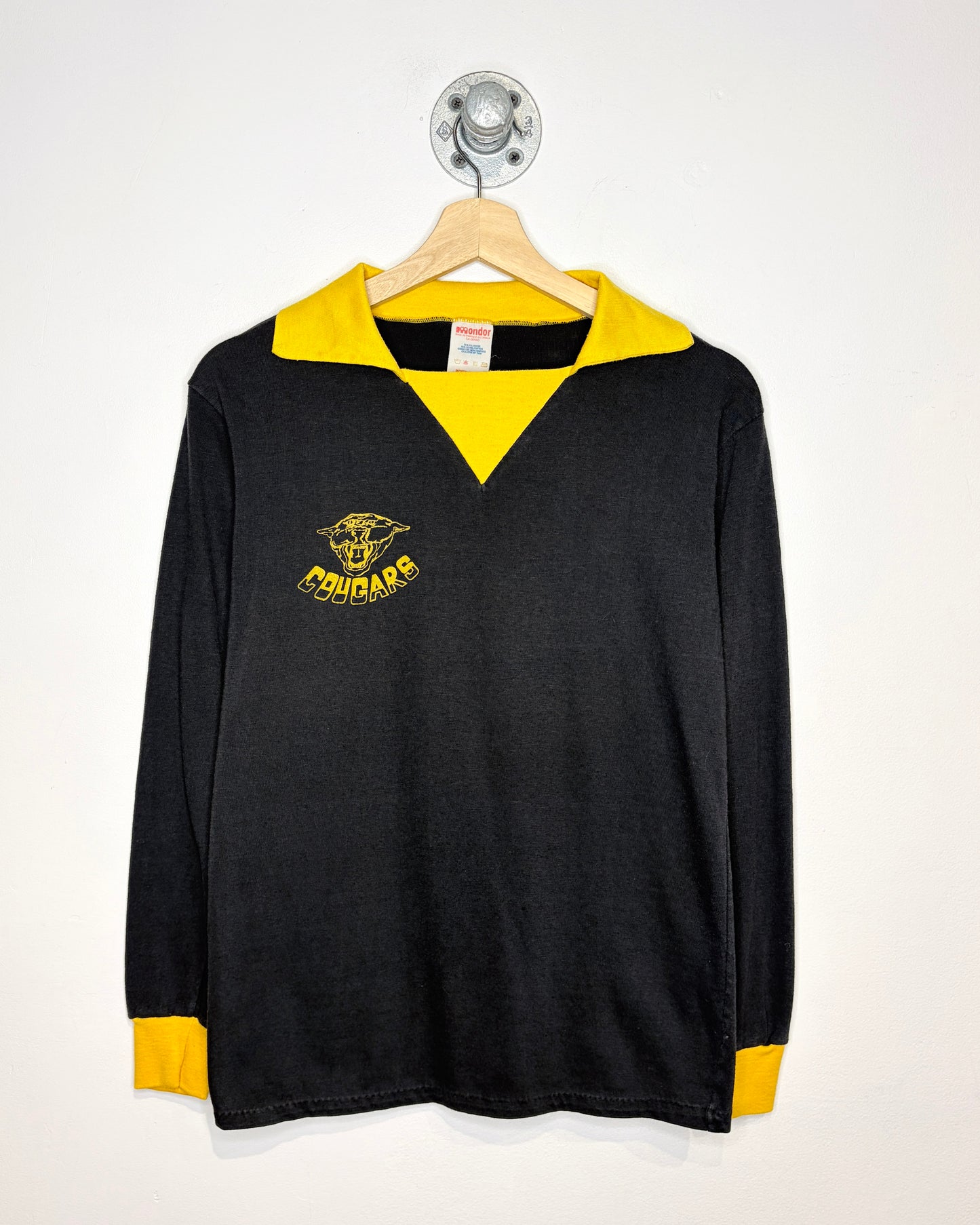 Vintage 80s Cougars TwoTone Black & Yellow Collared Longsleeve Shirt
