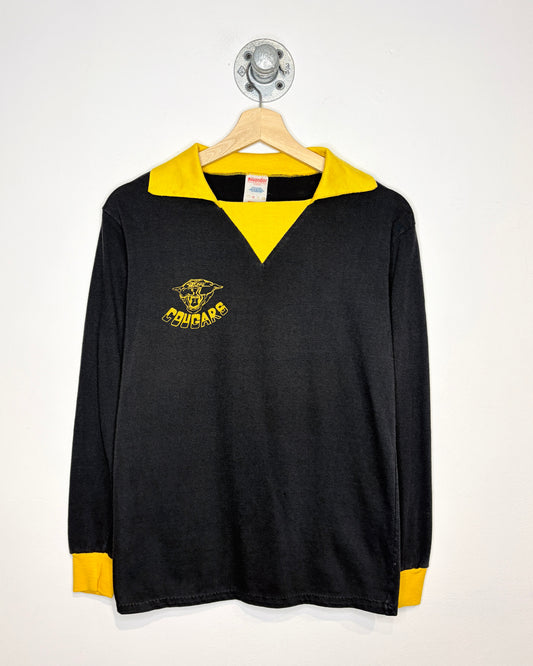 Vintage 80s Cougars TwoTone Black & Yellow Collared Longsleeve Shirt