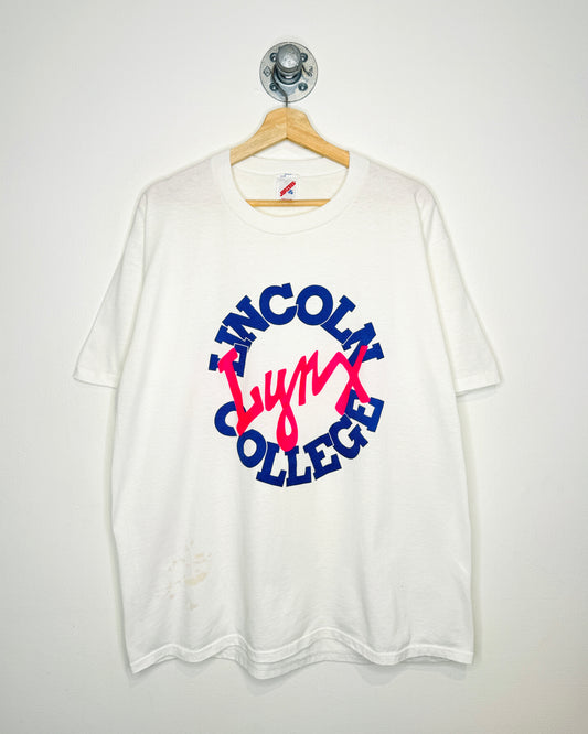 Vintage 90s Lincoln College Lynx White Tee Shirt