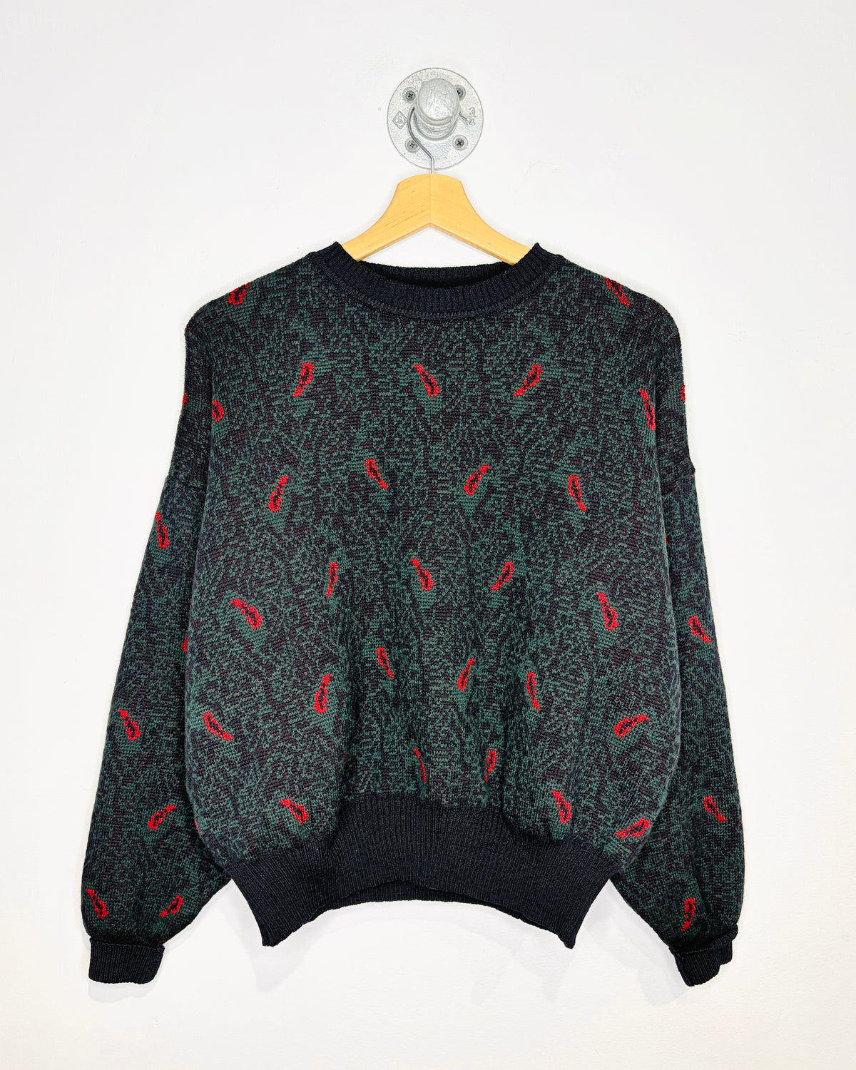 Vintage 90s Boxy Redwood & Ross Paisley Print Merino Wool Sweater