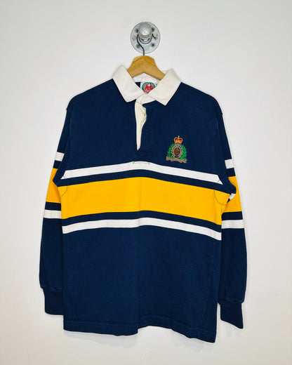 Vintage 1990s Royal Canadian Mountie Police Navy And Yellow Rugby Shirt