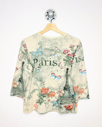 Vintage Y2K Paris AOP Earth Tone Longsleeve Shirt