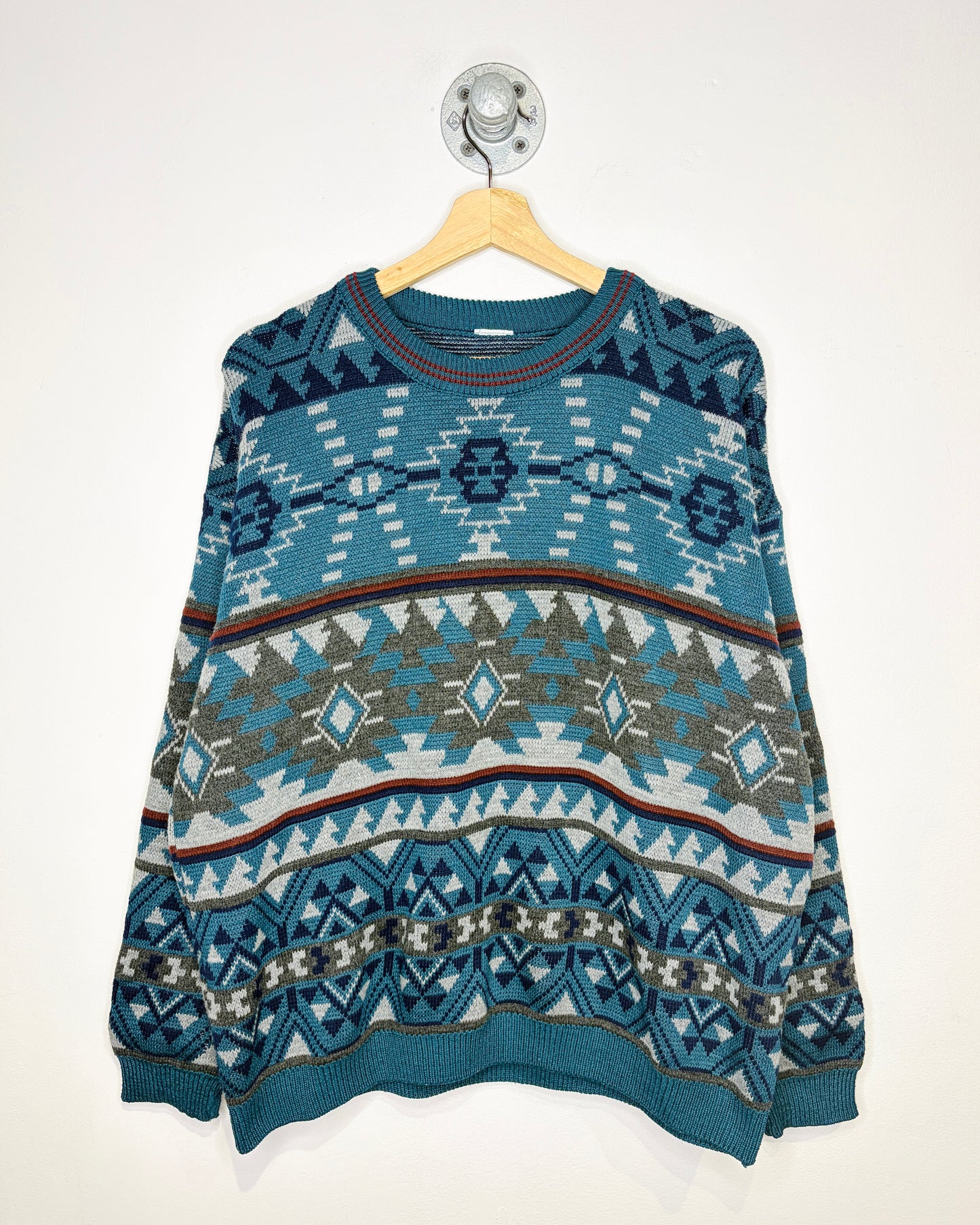 Vintage 90s Teal Aztec Pattern Sweater