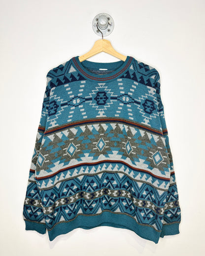 Vintage 90s Teal Aztec Pattern Sweater