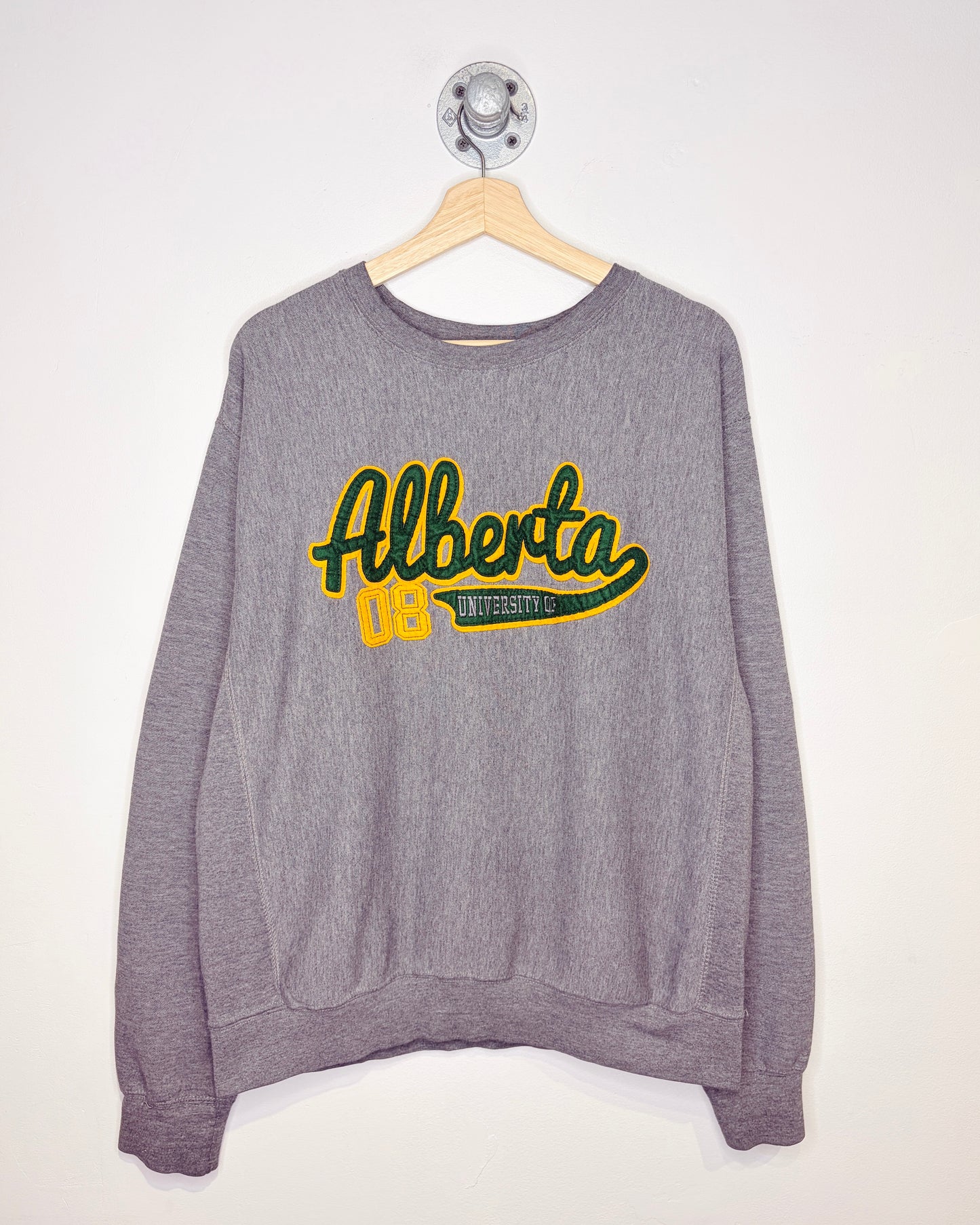 2008 University Of Alberta Embroidered Grey Reverse Weave Style Crewneck Sweatshirt