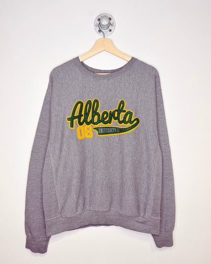 2008 University Of Alberta Embroidered Grey Reverse Weave Style Crewneck Sweatshirt