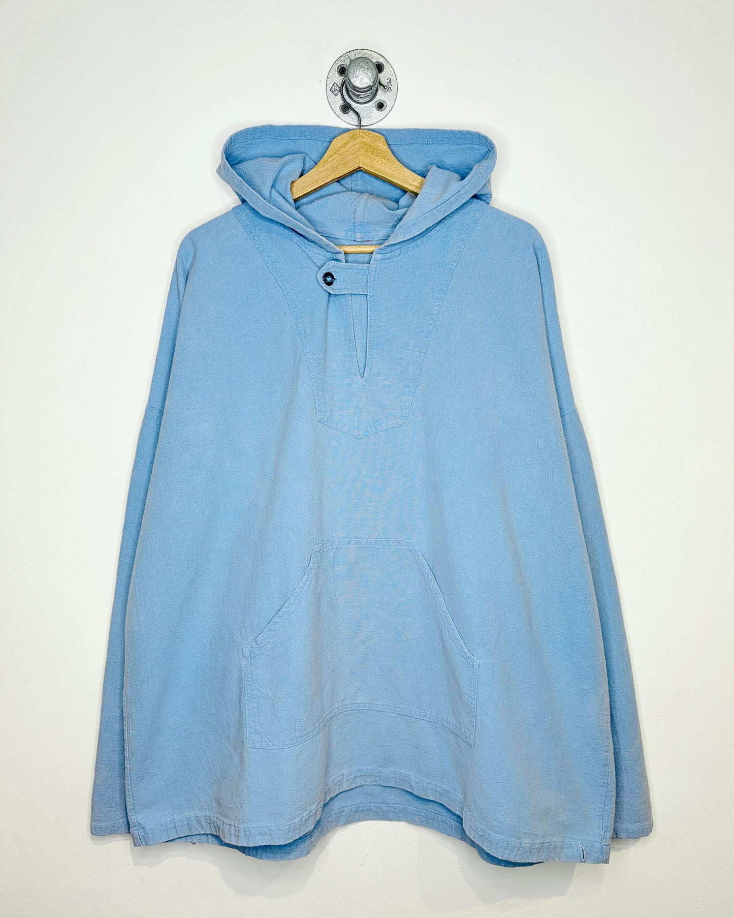 Vintage Faded Light Blue Hooded Fisherman Overshirt