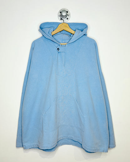 Vintage Faded Light Blue Hooded Fisherman Overshirt