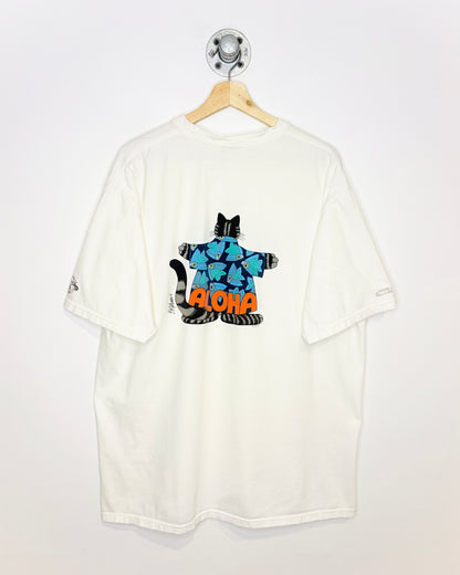 2000s Aloha Hawaii Fat Cat White Tee Shirt