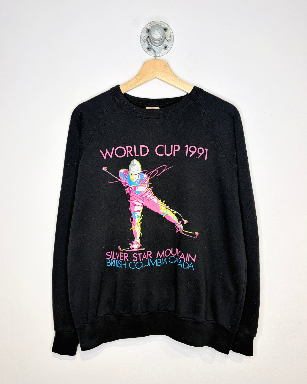 Vintage 1991 British Columbia Silver Star Mountain World Cup Black Crewneck Sweatshirt