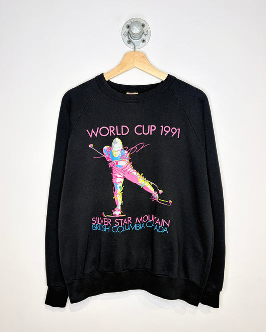 Vintage 1991 British Columbia Silver Star Mountain World Cup Black Crewneck Sweatshirt