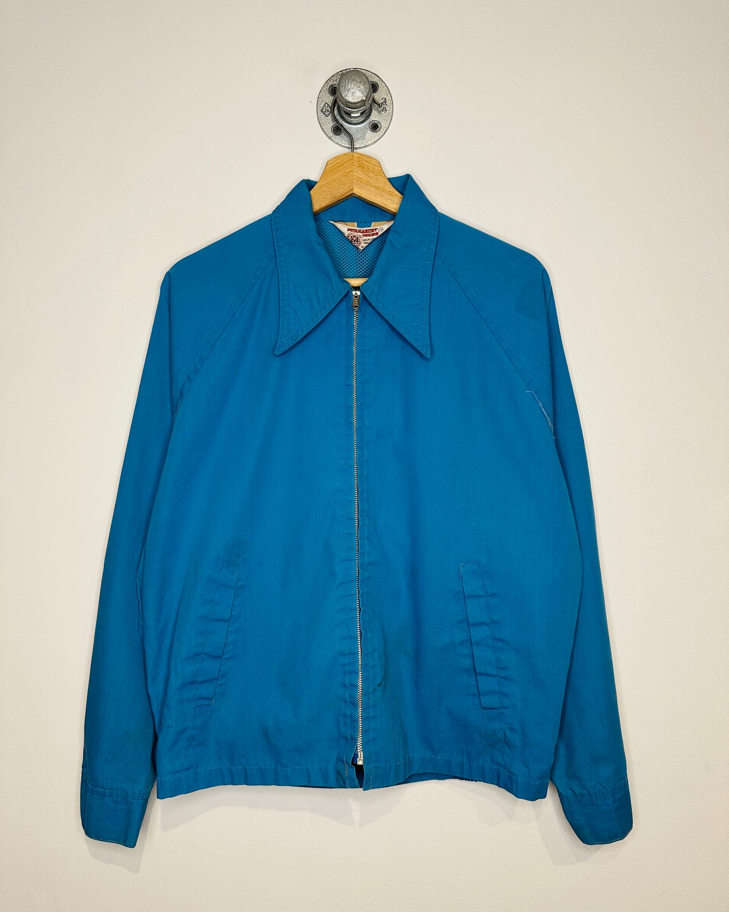 Vintage 1970s Blue Dagger Collar Lightweight Cotton Blend Jacket