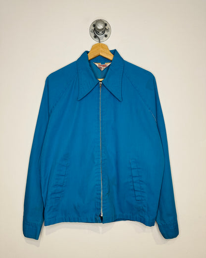 Vintage 1970s Blue Dagger Collar Lightweight Cotton Blend Jacket
