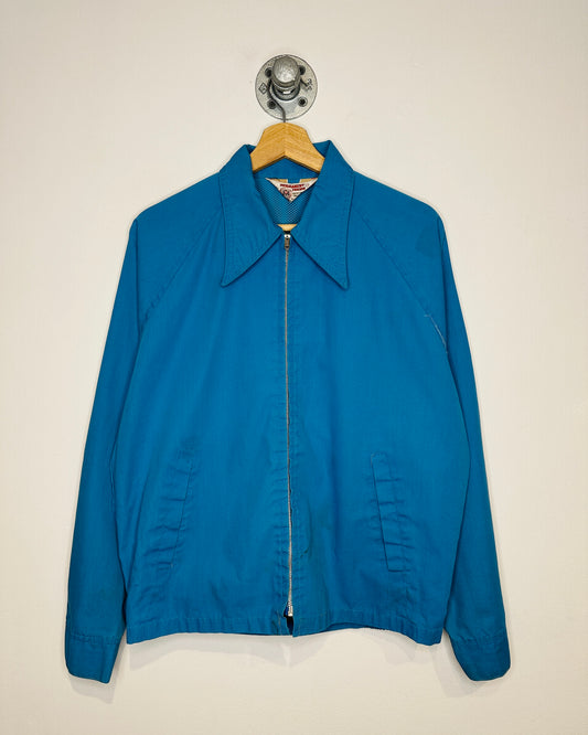 Vintage 1970s Blue Dagger Collar Lightweight Cotton Blend Jacket